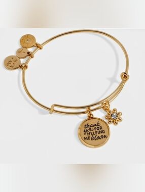 Alex And Ani Thank You For Helping Me Bloom Gold Charm Bangle Bracelet NWT/BOX